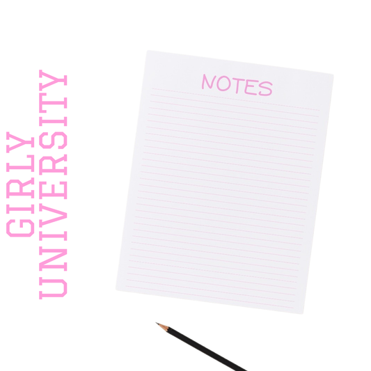 Girly University Lined Notes Pad – Pink Minimal Stationery