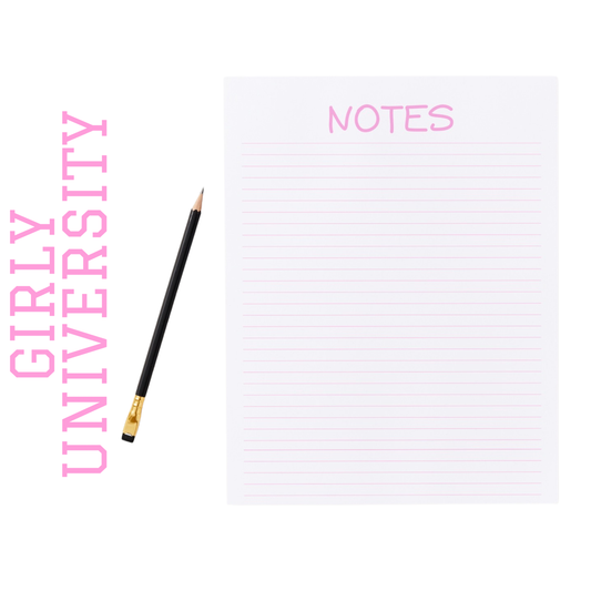 Girly University Lined Notes Pad – Pink Minimal Stationery